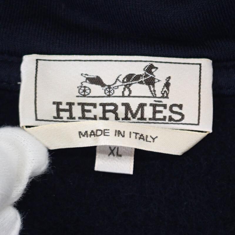 エルメス HERMES ジップ サイズXL パーカー コットン ナイロン ポリウレタン ネイビー カーキ メンズ【中古】【Aランク】の画像