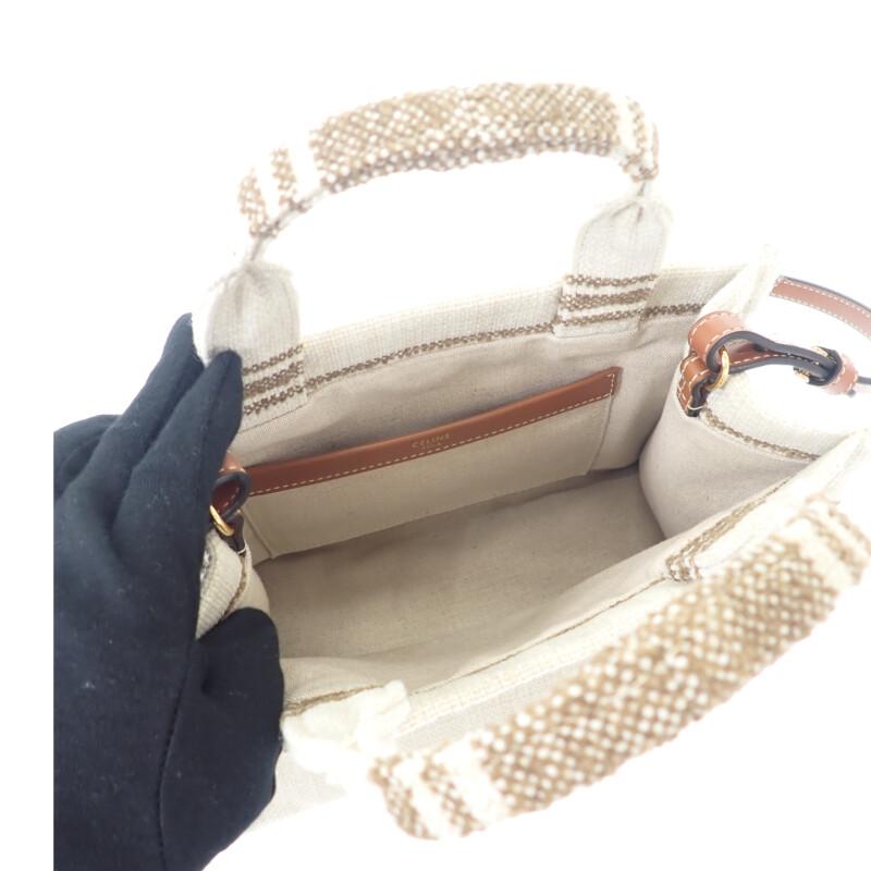 セリーヌ CELINE スモールカバタイス 199162EZ7.18TN 2WAYバッグ キャンバス タバコ タン アイボリー レディース【中古】【Aランク】の画像