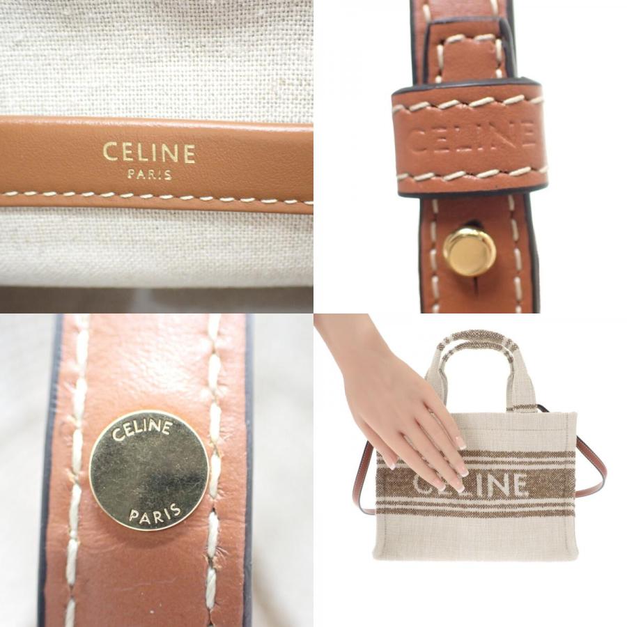 セリーヌ CELINE スモールカバタイス 199162EZ7.18TN 2WAYバッグ キャンバス タバコ タン アイボリー レディース【中古】【Aランク】の画像