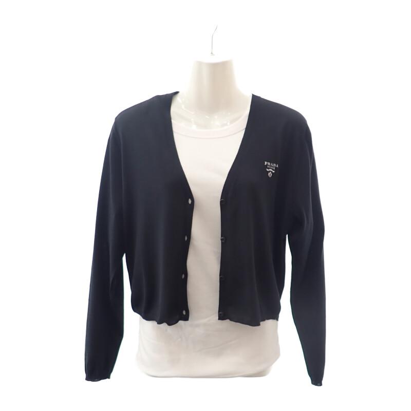 プラダ PRADA シルク カーディガン シルク コットン ポリエステル ブラック 44 レディース  透け感【中古】【Aランク】の画像