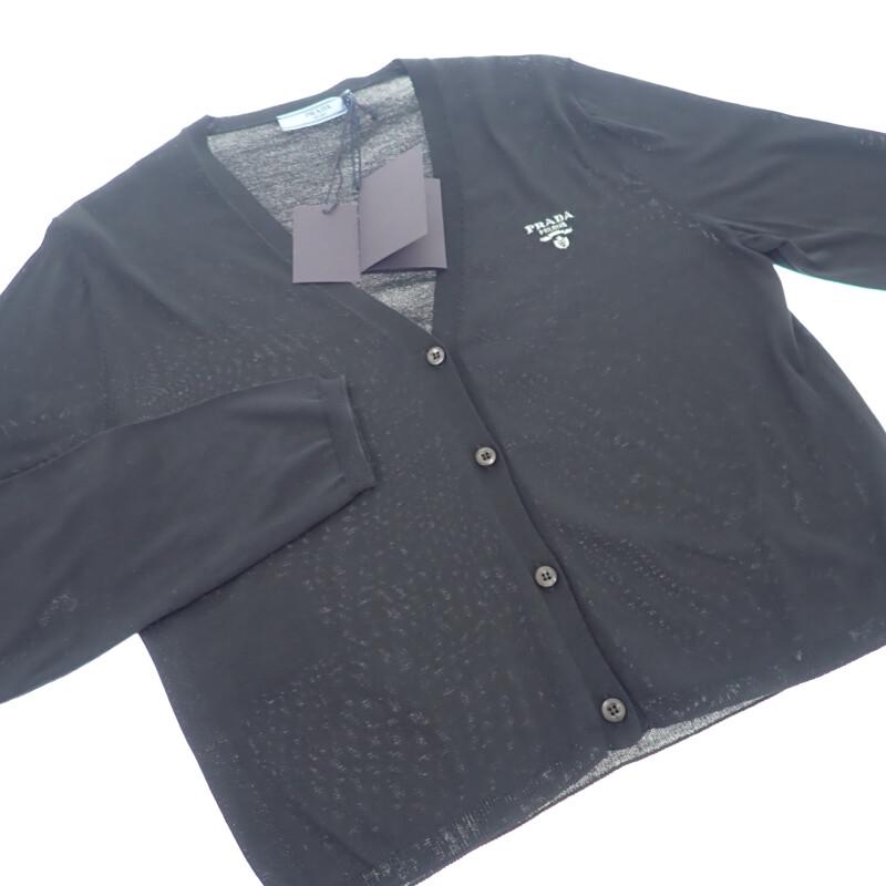 プラダ PRADA シルク カーディガン シルク コットン ポリエステル ブラック 44 レディース  透け感【中古】【Aランク】の画像