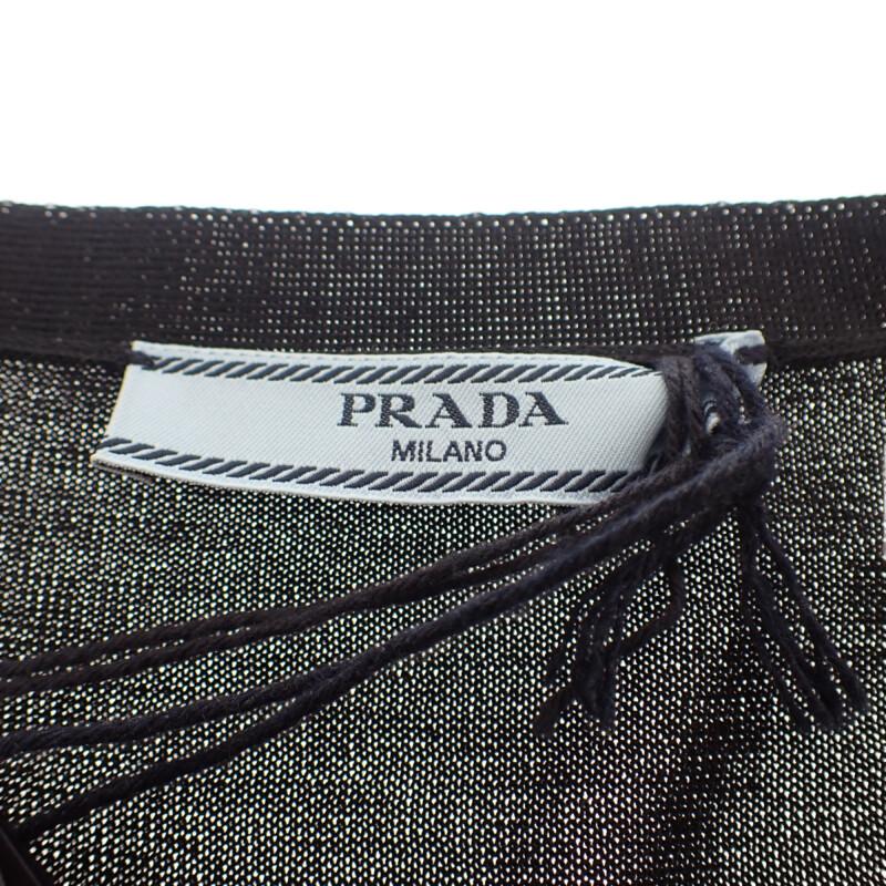 プラダ PRADA シルク カーディガン シルク コットン ポリエステル ブラック 44 レディース  透け感【中古】【Aランク】の画像