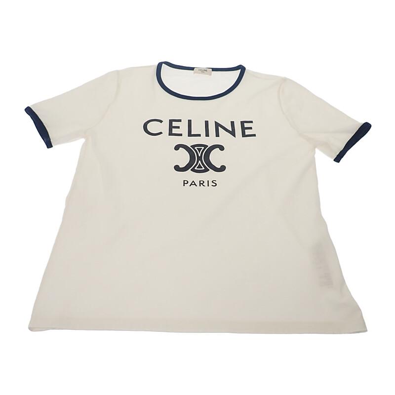 セリーヌ CELINE PARIS サイズL 2X872671Q.01NB 半袖Ｔシャツ コットン 綿 ホワイト 白 ネイビー レディース【中古】【Aランク】の画像