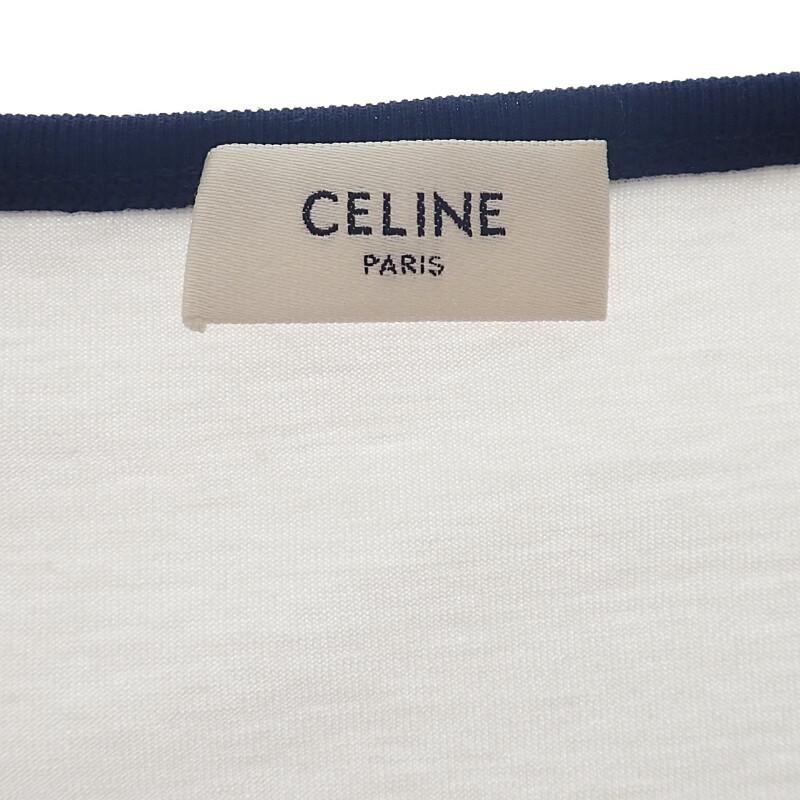 セリーヌ CELINE PARIS サイズL 2X872671Q.01NB 半袖Ｔシャツ コットン 綿 ホワイト 白 ネイビー レディース【中古】【Aランク】の画像