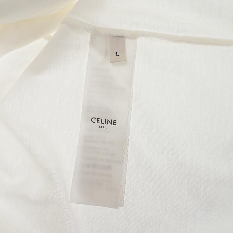 セリーヌ CELINE PARIS サイズL 2X872671Q.01NB 半袖Ｔシャツ コットン 綿 ホワイト 白 ネイビー レディース【中古】【Aランク】の画像