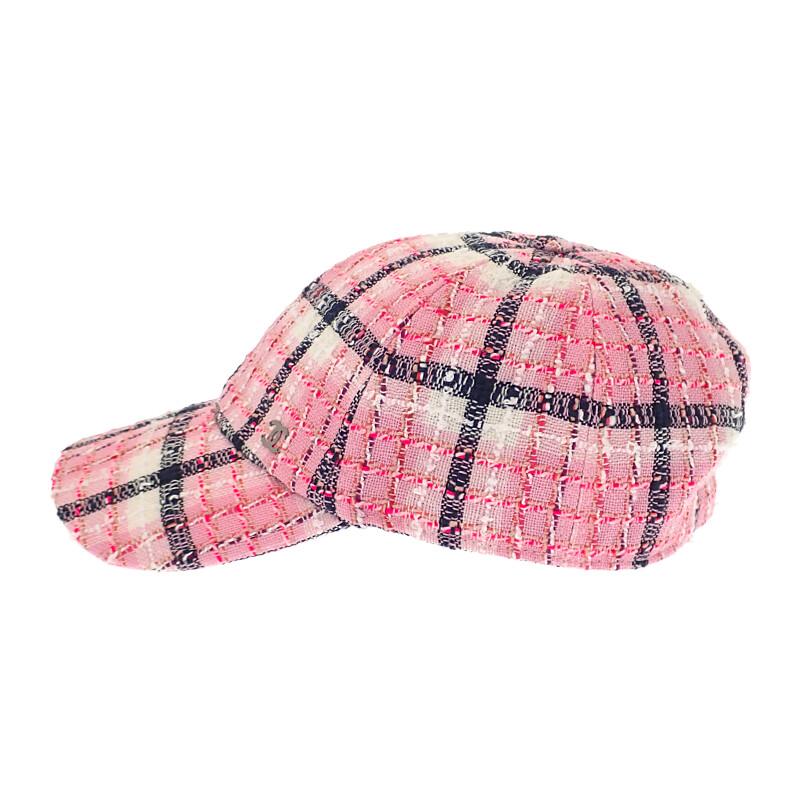 シャネル CHANEL ココマーク ツイード AAA008_B16357_NX209 キャップ 帽子 コットン ピンク シルバー金具 レディース【中古】【Aランク】の画像