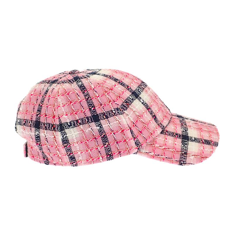 シャネル CHANEL ココマーク ツイード AAA008_B16357_NX209 キャップ 帽子 コットン ピンク シルバー金具 レディース【中古】【Aランク】の画像