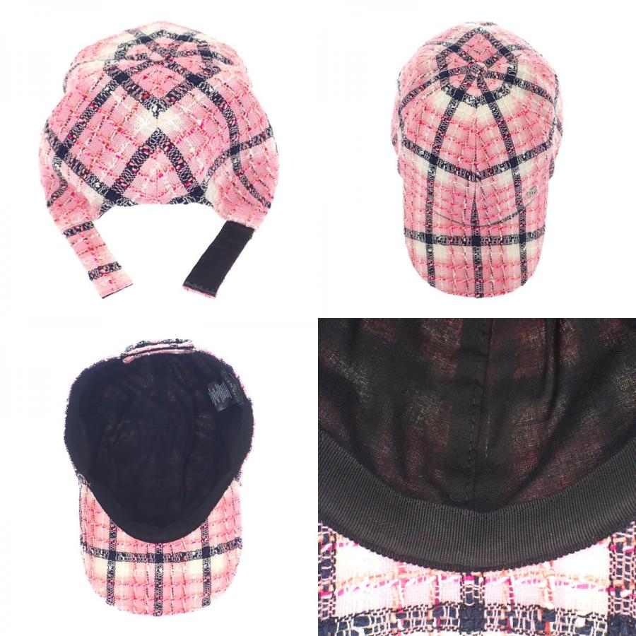 シャネル CHANEL ココマーク ツイード AAA008_B16357_NX209 キャップ 帽子 コットン ピンク シルバー金具 レディース【中古】【Aランク】の画像