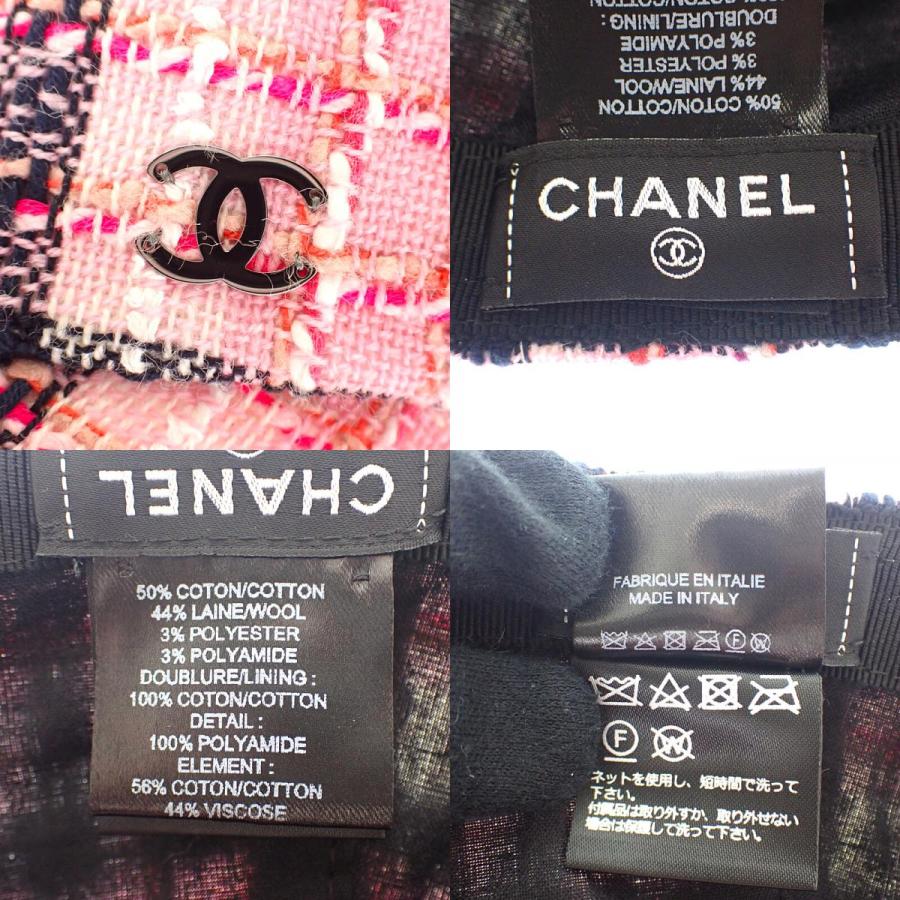シャネル CHANEL ココマーク ツイード AAA008_B16357_NX209 キャップ 帽子 コットン ピンク シルバー金具 レディース【中古】【Aランク】の画像