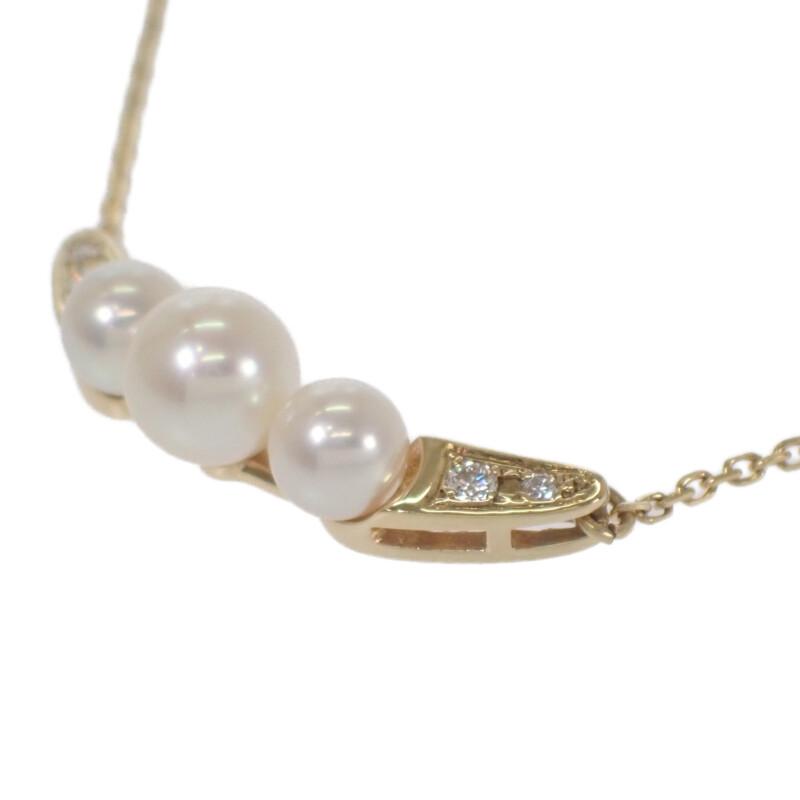 ミキモト MIKIMOTO 3連 パールペンダント ネックレス K18イエローゴールド アコヤ真珠 ダイヤモンド レディース【中古】【Aランク】の画像
