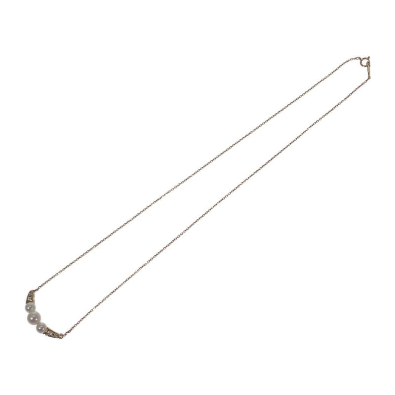 ミキモト MIKIMOTO 3連 パールペンダント ネックレス K18イエローゴールド アコヤ真珠 ダイヤモンド レディース【中古】【Aランク】の画像