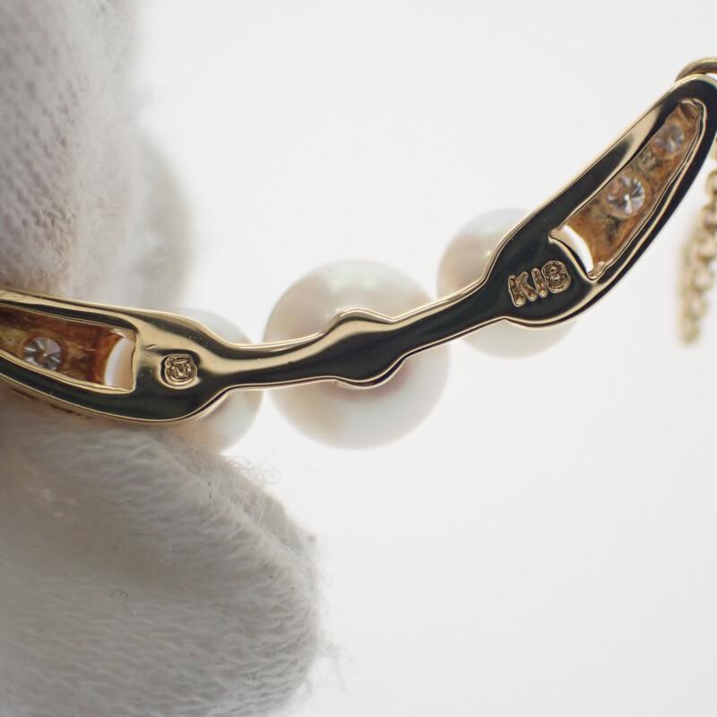 ミキモト MIKIMOTO 3連 パールペンダント ネックレス K18イエローゴールド アコヤ真珠 ダイヤモンド レディース【中古】【Aランク】の画像