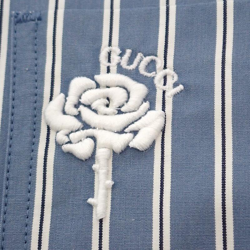 グッチ GUCCI 刺繍ストライプ 46 814715 長袖シャツ コットン ブルー 青 メンズ トップス【中古】【Aランク】の画像