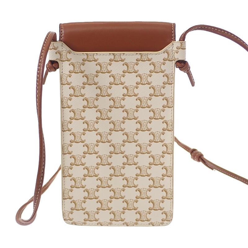 セリーヌ CELINE モバイルポーチ 10G332CQD ショルダーバッグ ラムスキン トリオンフキャンバス タン レディース【中古】【Aランク】_3