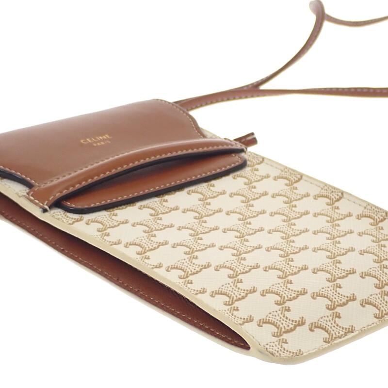 セリーヌ CELINE モバイルポーチ 10G332CQD ショルダーバッグ ラムスキン トリオンフキャンバス タン レディース【中古】【Aランク】_5