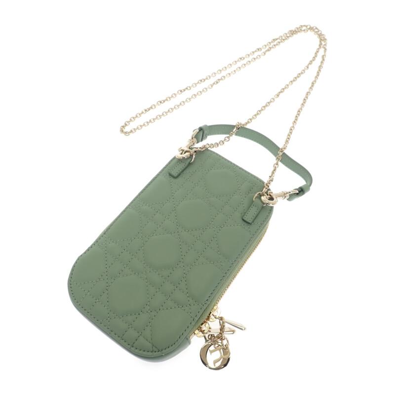 クリスチャンディオール Christian Dior Call'in Dior フォンホルダー S0872ONMJ_M59H グリーン ゴールド レディース【中古】【Aランク】の画像