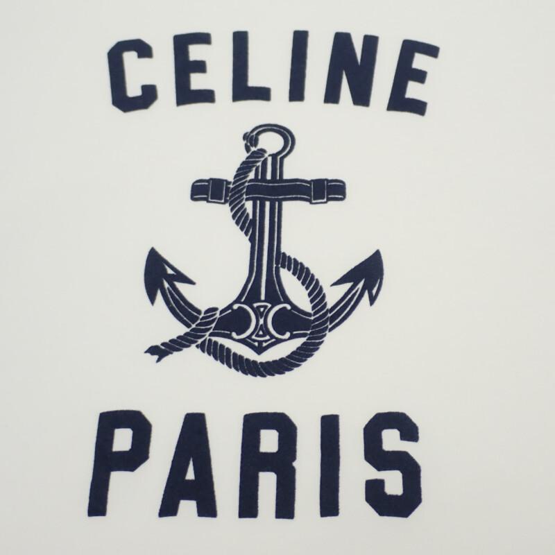 セリーヌ CELINE アンカー 70’s クルーネック M 2X80D671Q.01MA 半袖Ｔシャツ コットン ホワイト ネイビー レディース【中古】【Aランク】の画像