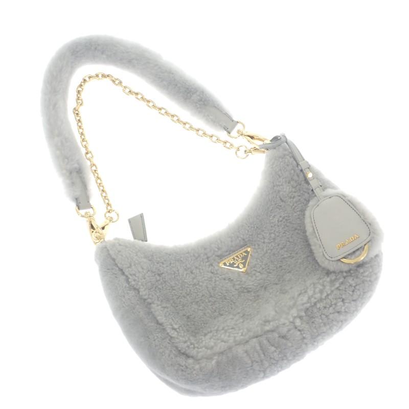 プラダ PRADA Re-Edition シアリング ミニ 1BC204 2EC9 F0591 ショルダーバッグ ３WAYバッグ ファー グレー【中古】【ABランク】_1