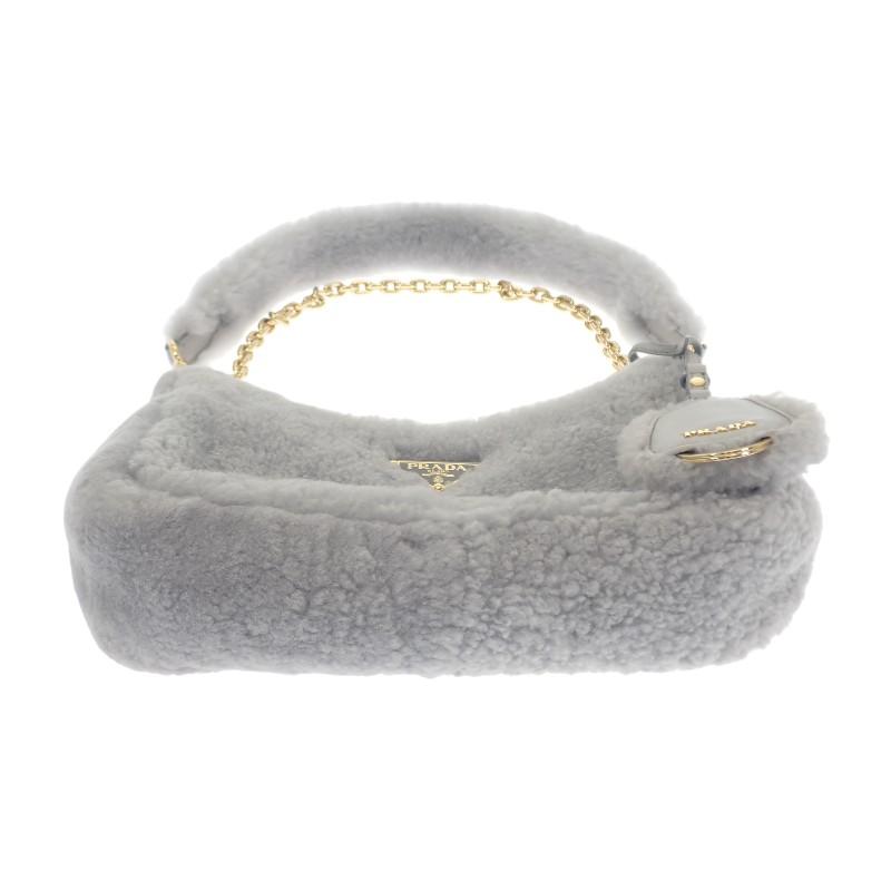 プラダ PRADA Re-Edition シアリング ミニ 1BC204 2EC9 F0591 ショルダーバッグ ３WAYバッグ ファー グレー【中古】【ABランク】_4
