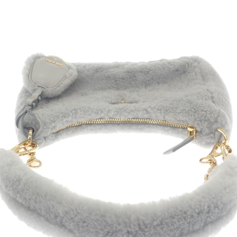 プラダ PRADA Re-Edition シアリング ミニ 1BC204 2EC9 F0591 ショルダーバッグ ３WAYバッグ ファー グレー【中古】【ABランク】_5