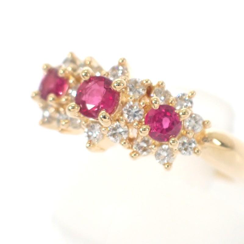 タサキ TASAKI フラワーモチーフ 小花 11号 リング K18イエローゴールド 18金 ルビー ダイヤモンド 0.32ct レディース【中古】【Aランク】の画像