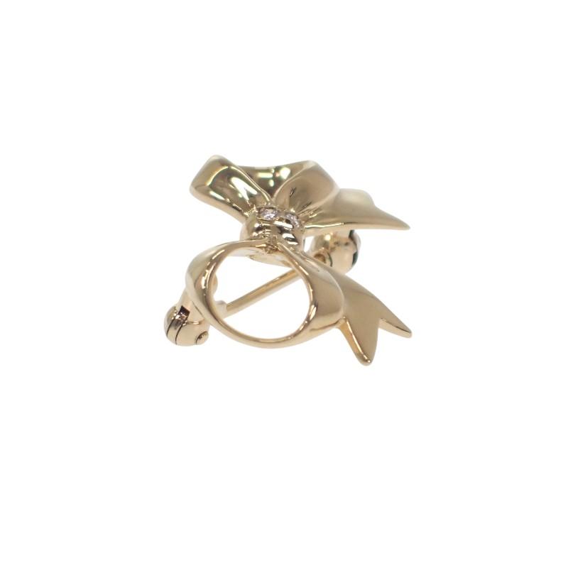 ミキモト MIKIMOTO リボン ブローチ K18イエローゴールド 18金 YG ダイヤモンド 0.02ct レディース ジュエリー【中古】【Aランク】の画像