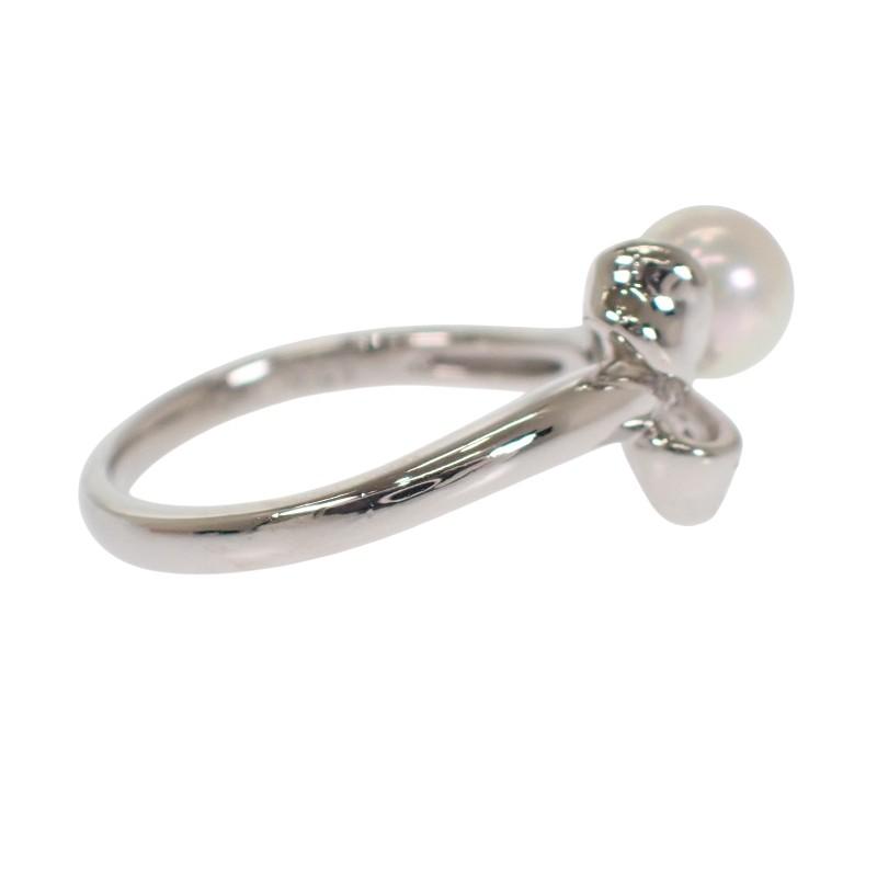 タサキ TASAKI リボンモチーフ 10号 リング Pt900プラチナ パール ダイヤモンド レディース 【中古】【Aランク】の画像