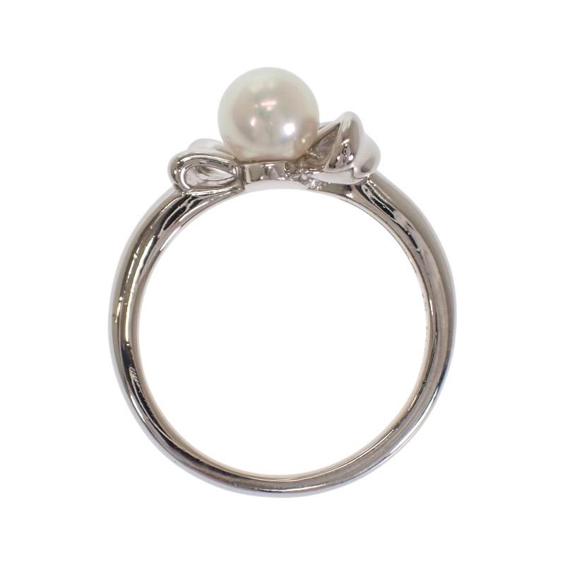タサキ TASAKI リボンモチーフ 10号 リング Pt900プラチナ パール ダイヤモンド レディース 【中古】【Aランク】の画像