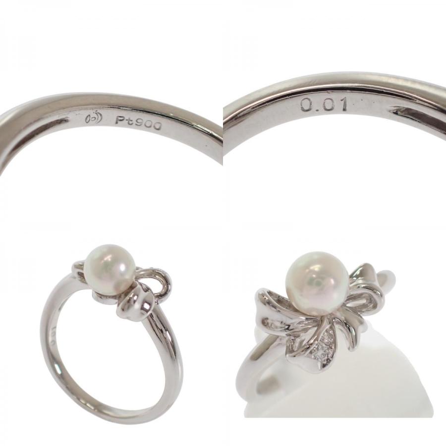タサキ TASAKI リボンモチーフ 10号 リング Pt900プラチナ パール ダイヤモンド レディース 【中古】【Aランク】の画像