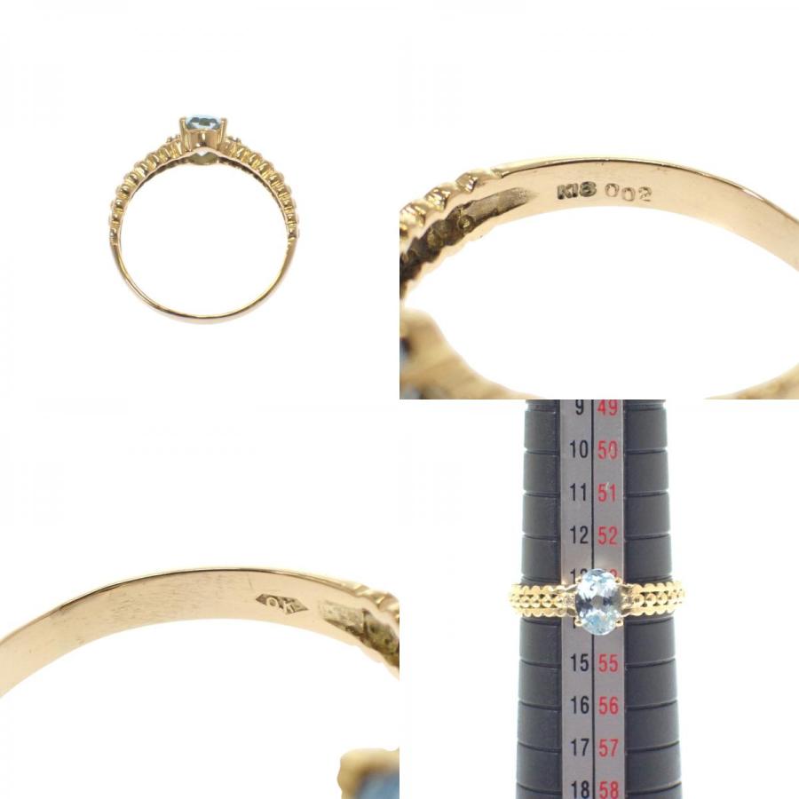 デザインジュエリー 13号 リング 刻印あり K18YG 18金 イエローゴールド ダイヤモンド アクアマリン レディース 【中古】【Aランク】の画像
