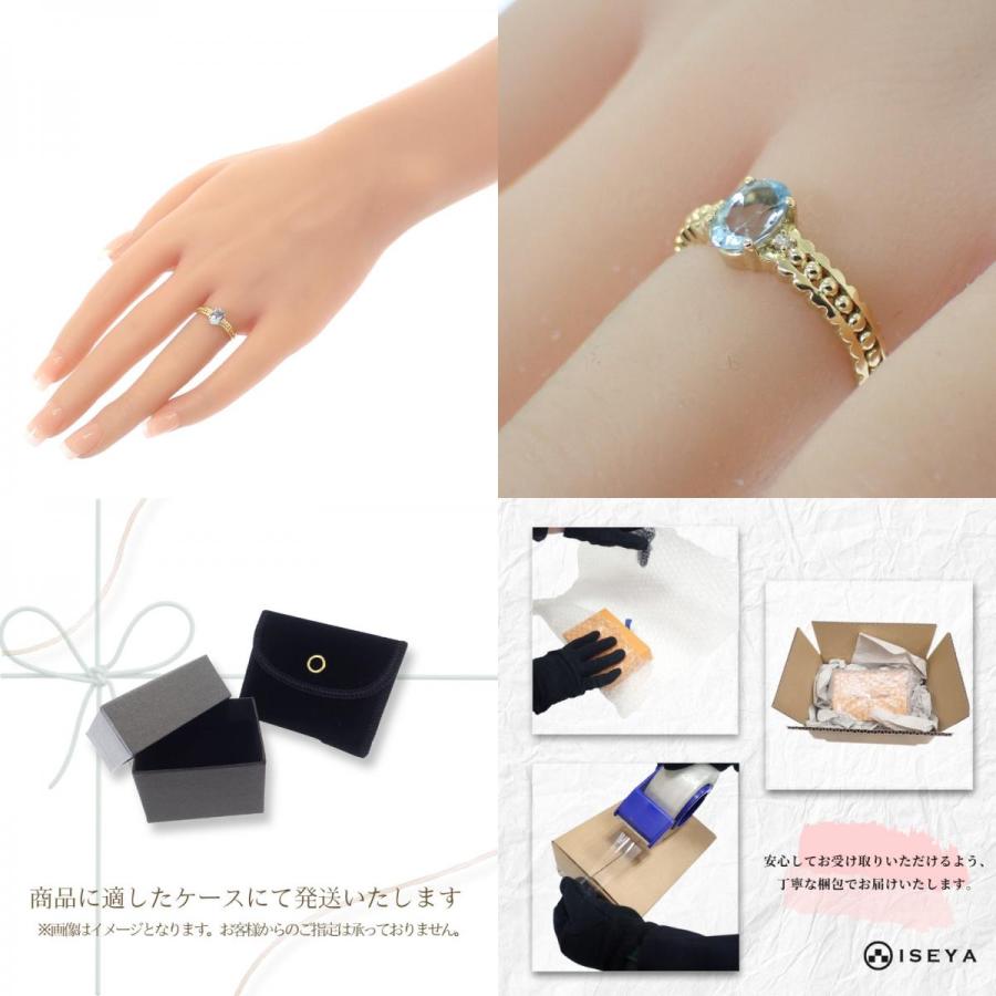 デザインジュエリー 13号 リング 刻印あり K18YG 18金 イエローゴールド ダイヤモンド アクアマリン レディース 【中古】【Aランク】の画像