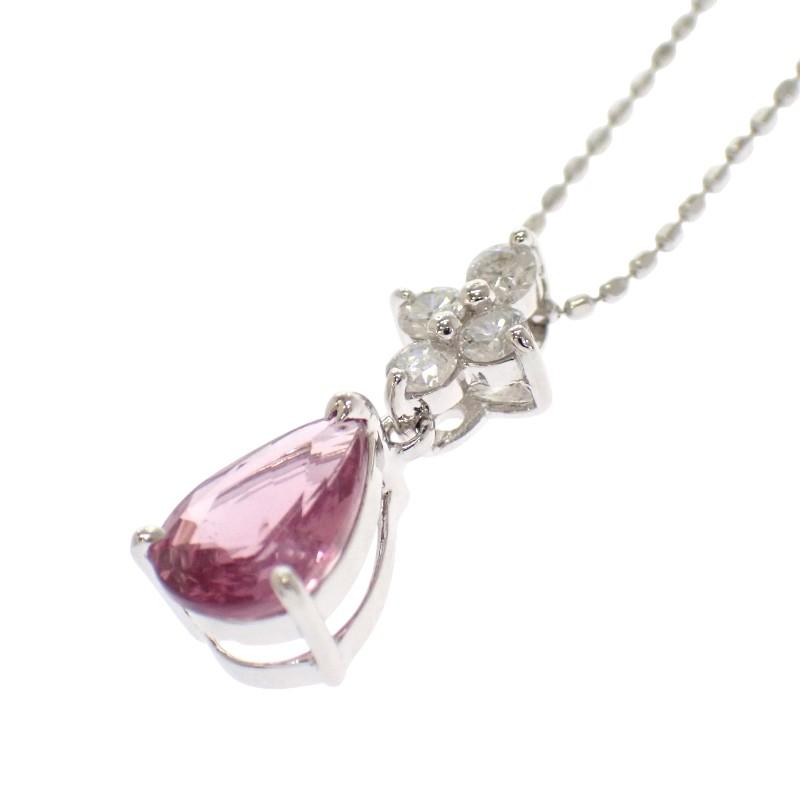 ペアシェイプ ネックレス ペンダント K18ホワイトゴールド 18金 ピンクサファイア ダイヤモンド レディース 上品【中古】【Aランク】の画像