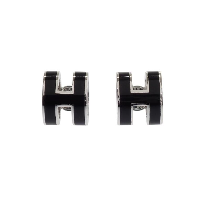 HERMES（エルメス） ポップHピアス メタル ブラック 黒 シルバー金具