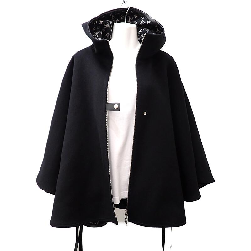 ルイヴィトン LOUIS VUITTON フーテッド ケープ モノグラム 20SS 38 1A5TSD ポンチョ ブラック レディース メンズ【中古】【Aランク】の画像
