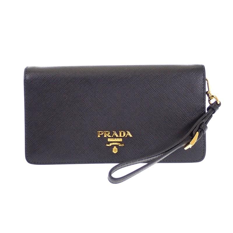プラダ PRADA レザーチェーンウォレット 1DH029 財布 サフィアーノ ブラック 黒 レディース 保証書付き 2WAY【中古】【Aランク】の画像
