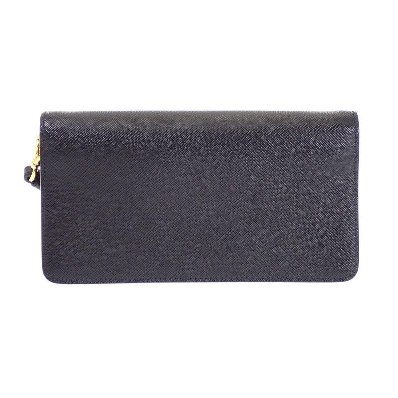 プラダ PRADA レザーチェーンウォレット 1DH029 財布 サフィアーノ ブラック 黒 レディース 保証書付き 2WAY【中古】【Aランク】の画像