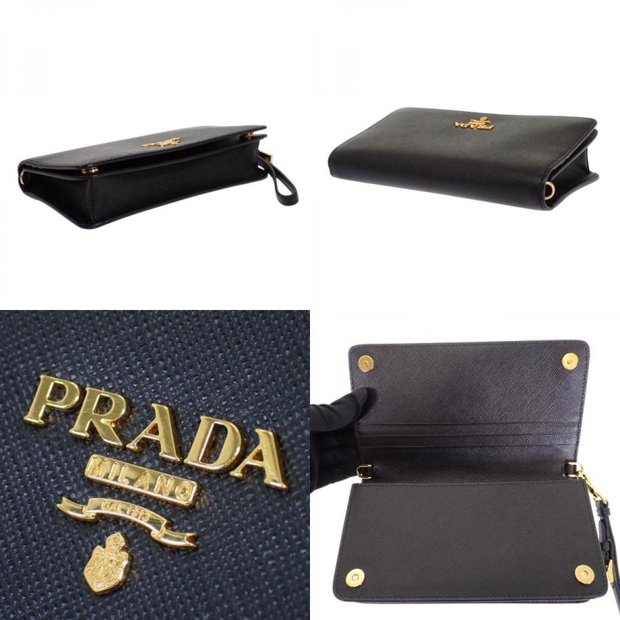 プラダ PRADA レザーチェーンウォレット 1DH029 財布 サフィアーノ ブラック 黒 レディース 保証書付き 2WAY【中古】【Aランク】の画像