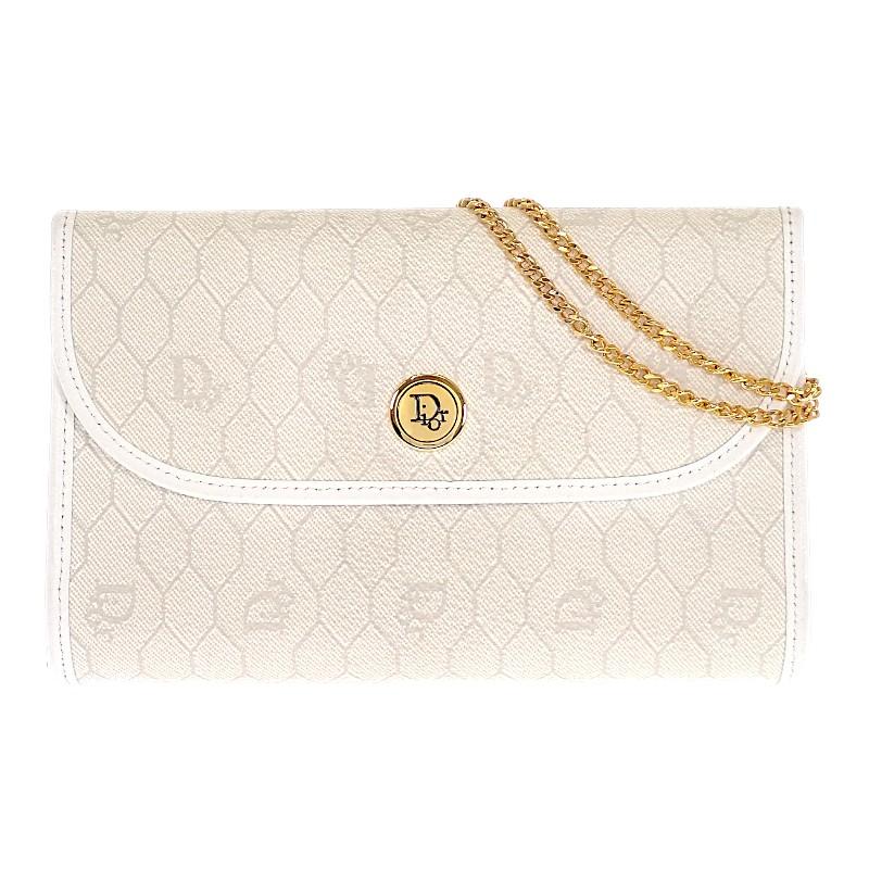 Dior ディオール チェーン ショルダーバッグ ハニカム柄 PVC レザー ディオール Dior チェーン ショルダーバッグ PVC レザー ホワイト 白