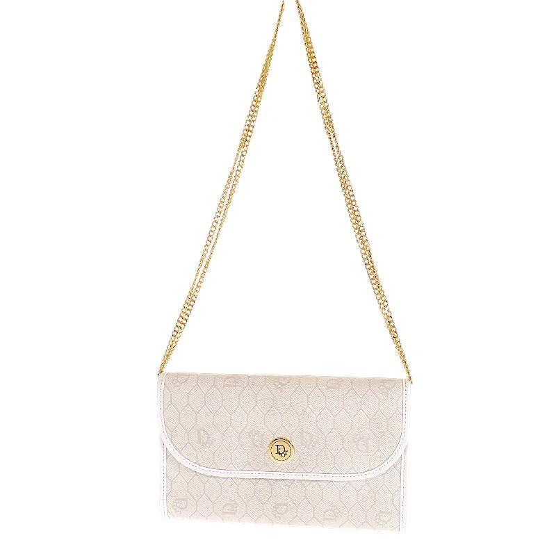 ディオール Dior チェーン ショルダーバッグ PVC レザー ホワイト 白