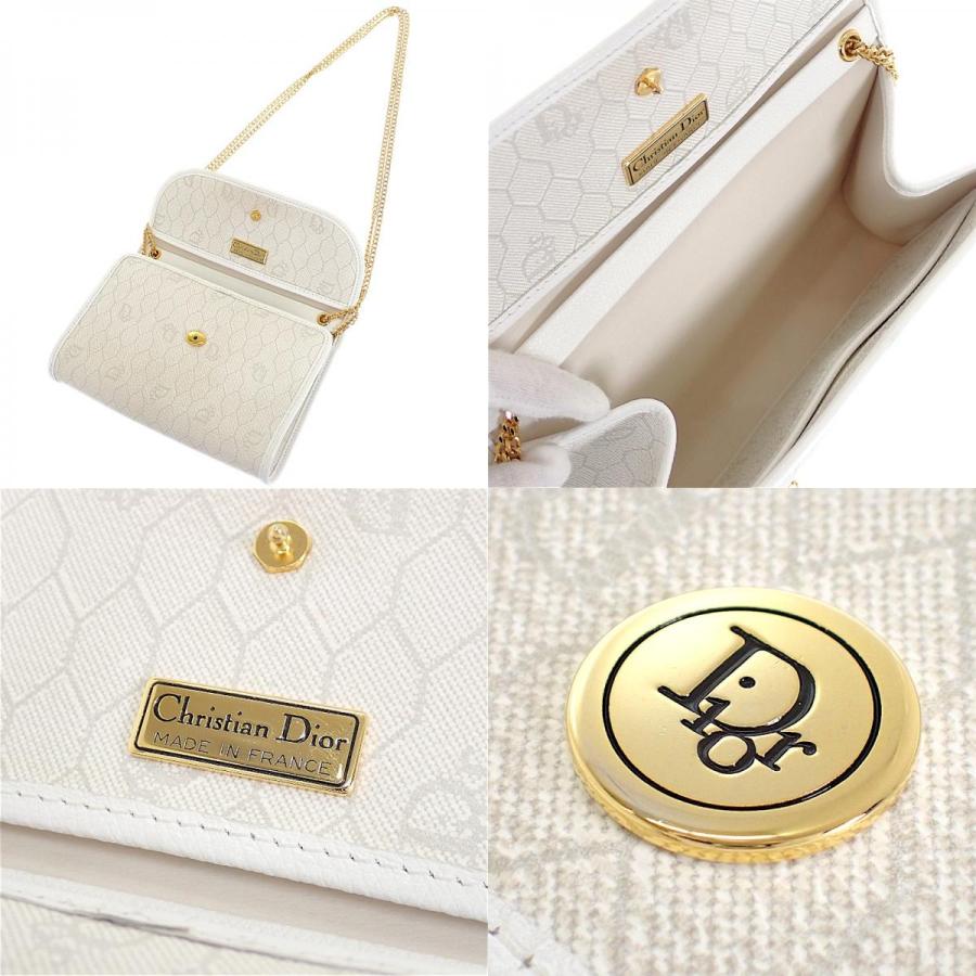 ディオール Dior チェーン ショルダーバッグ PVC レザー ホワイト 白