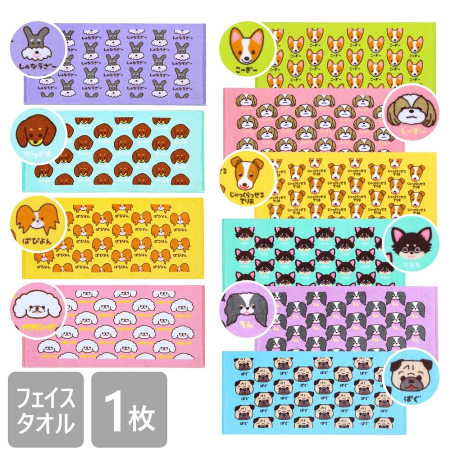 ワンワンワールド フェイスタオル 約34×75cm ふわふわ 柔らか