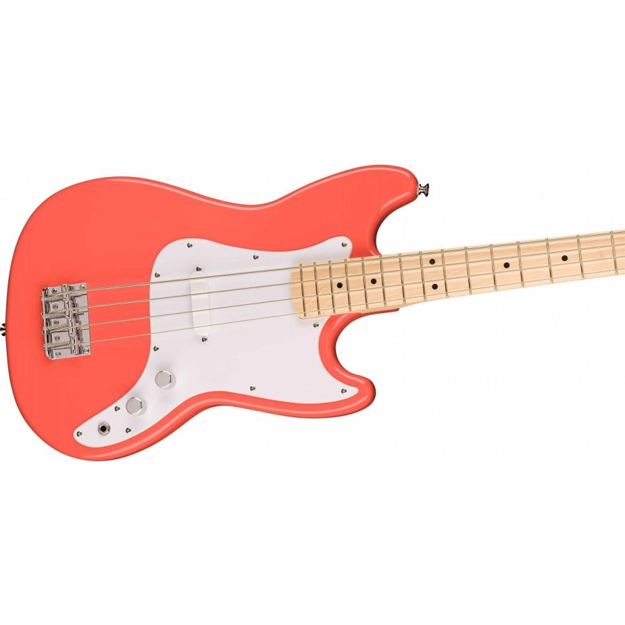 (WEBSHOPクリアランスセール)Squier by Fender / Sonic Bronco Bass Maple Fingerboard White Pickguard Tahitian Coral スクワイヤーの画像