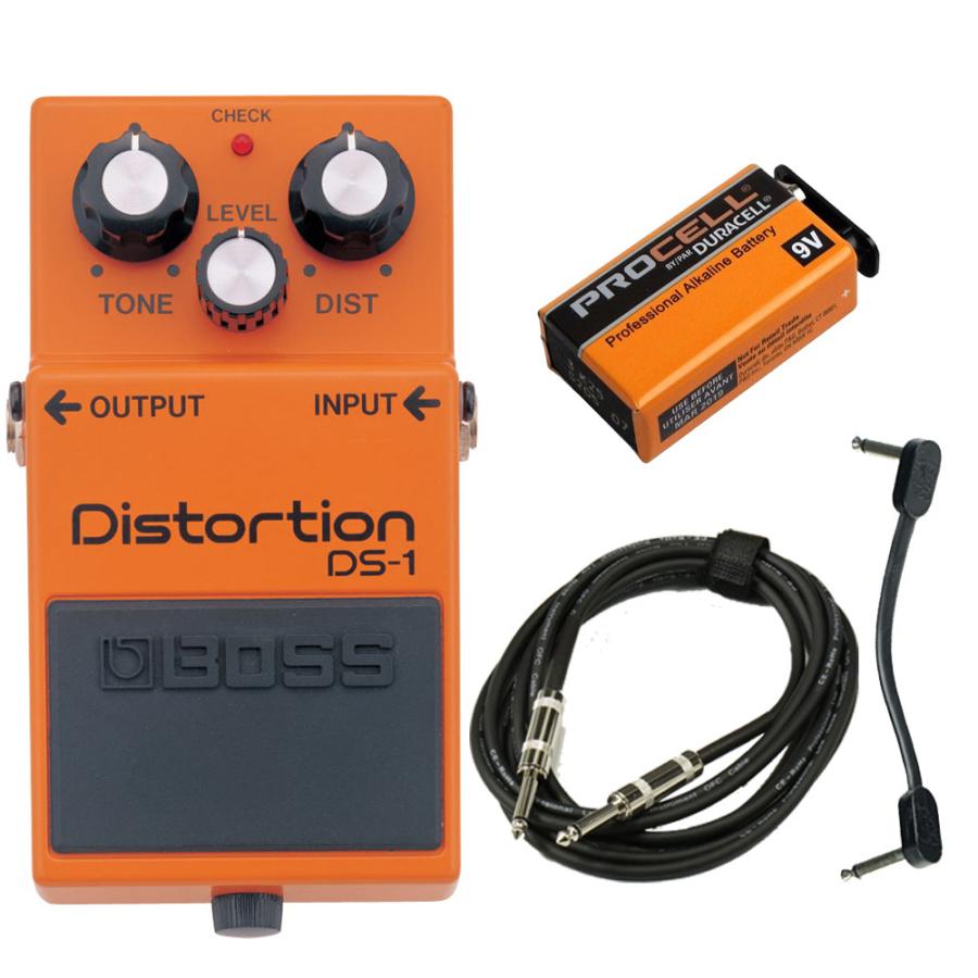 BOSS / DS-1 Distortion スターターセット -アルカリ9V電池、ギター用ケーブル、パッチケーブル-｜ishibashi