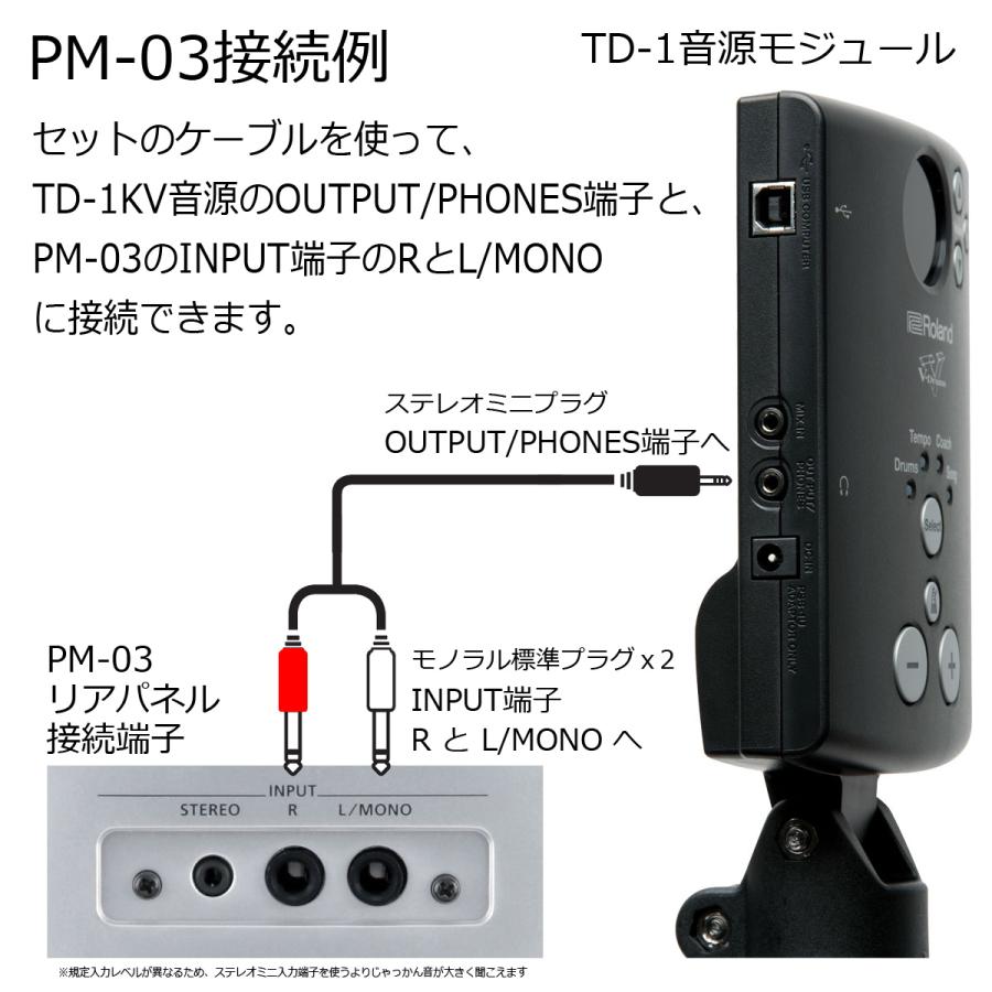 Roland / PM-03 電子ドラム用 パーソナルモニター 接続用ミニステY字ケーブル(3m)セット(TD-1/TD-02/TD-07対応)｜ishibashi｜05