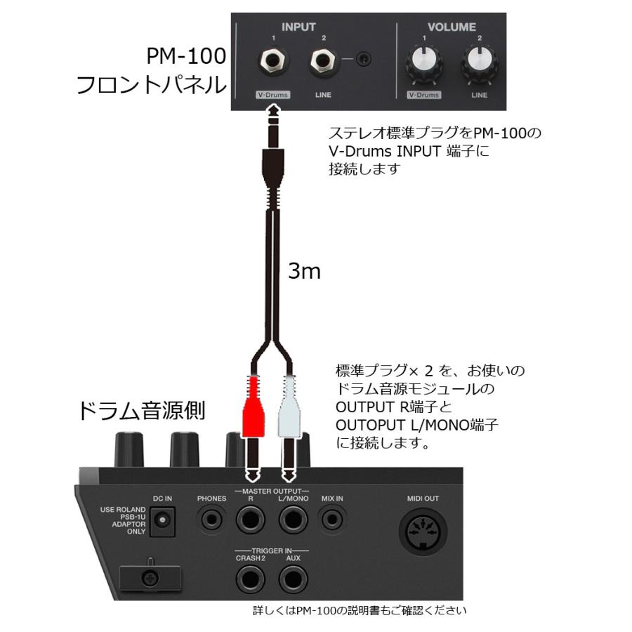 Roland 電子ドラム用モニタースピーカー PM-100 接続ケーブルセット  
