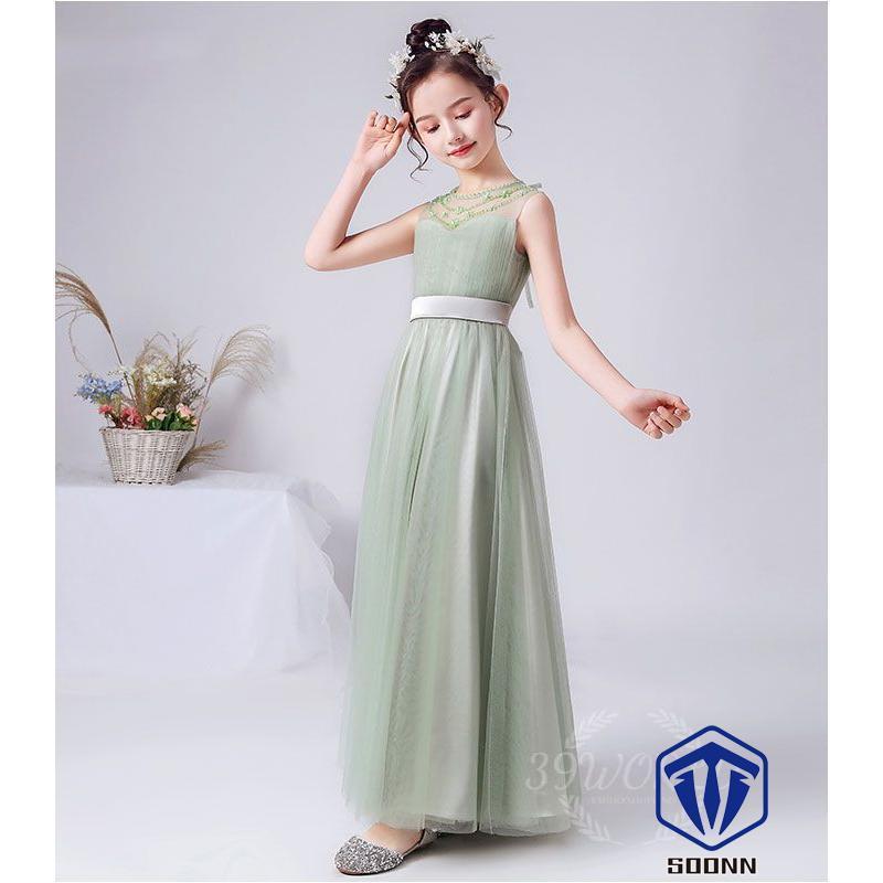 子供ドレス ピアノ発表会 ジュニアドレス ふんわりチュール160 150 140 演奏会 結婚式 キッズ こども コンクール 子供服 女の子 フォーマル グリーン 