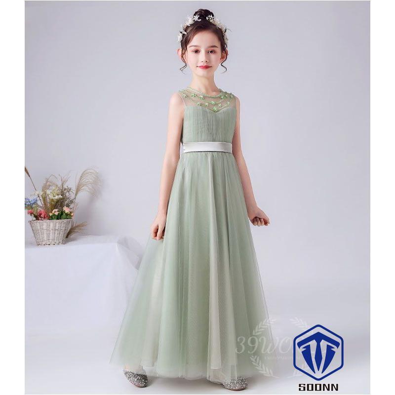 子供ドレス ピアノ発表会 ジュニアドレス ふんわりチュール160 150 140 演奏会 結婚式 キッズ こども コンクール 子供服 女の子 フォーマル グリーン 
