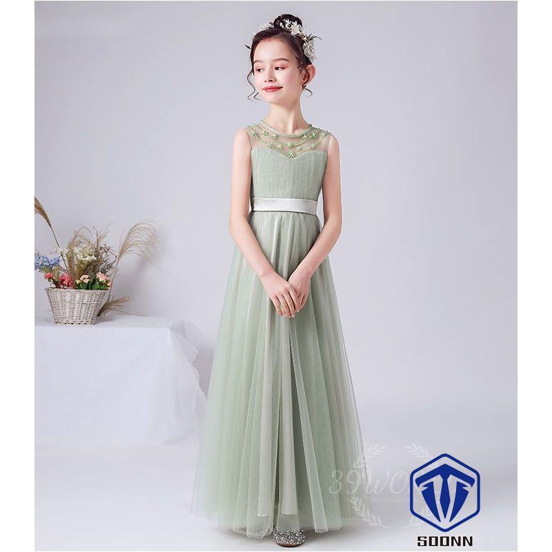 子供ドレス ピアノ発表会 ジュニアドレス ふんわりチュール160 150 140 演奏会 結婚式 キッズ こども コンクール 子供服 女の子 フォーマル グリーン 