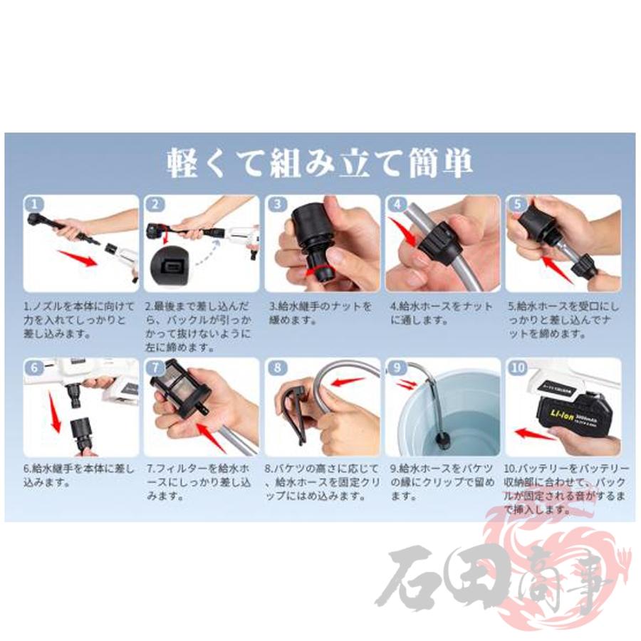 高圧洗浄機 コードレス 充電式 強力噴射 吐出圧力 3段階調整 10MPa