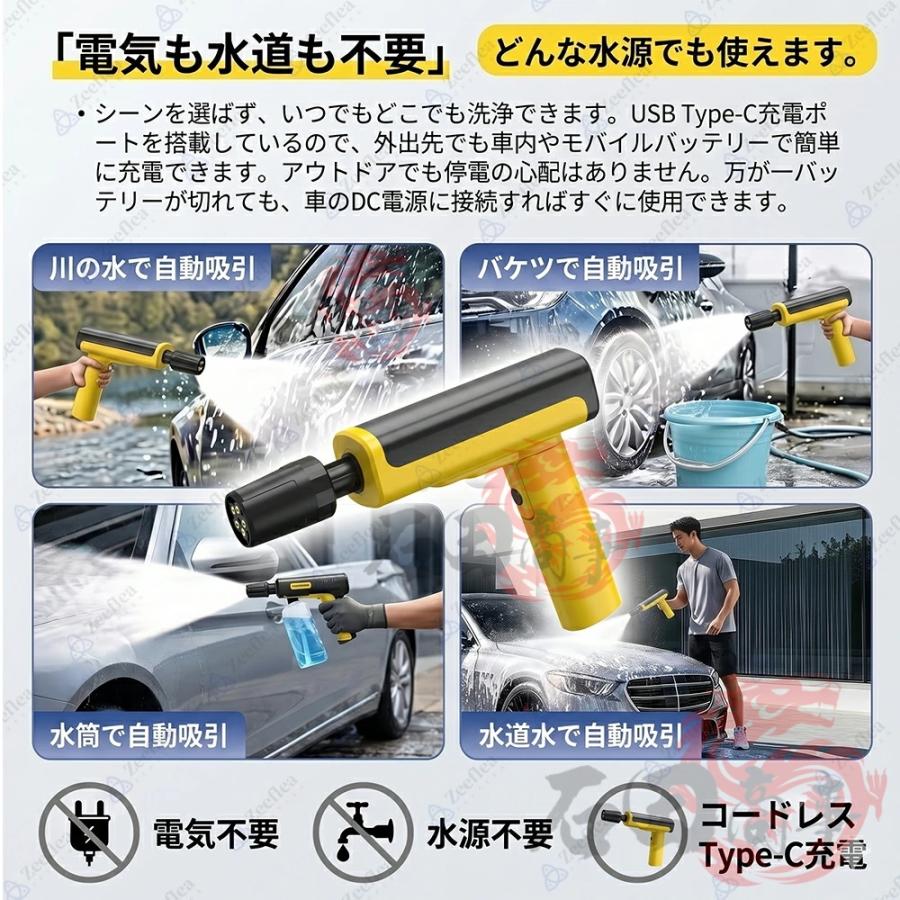 高圧洗浄機 コードレス 折り畳み 小型 自吸式 噴射距離10M ス